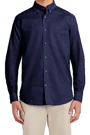 Nautica Herren Schuluniform Langarm Performance Oxford Shirt Hemd mit Button-Down-Kragen, , L