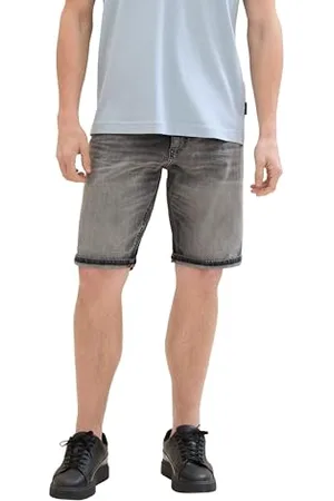 TOM TAILOR Herren Slim Jeans Bermuda Shorts mit Stretch, used light stone grey denim, 28