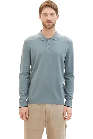 TOM TAILOR Herren Strick-Poloshirt mit langen Ärmeln, , L