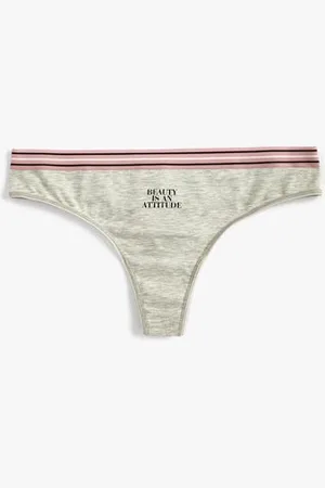 Koton Women Slogan Printed Ribbed String Panties