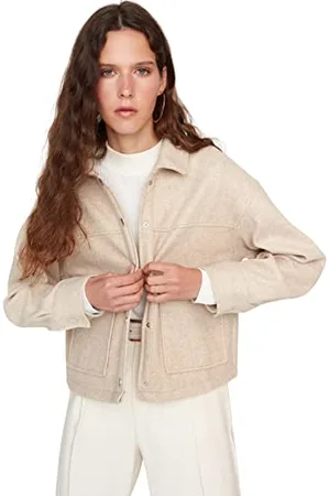 Trendyol Damen Damen Oversize Shift Plain Webstoff Winterjacke Coat, , L EU