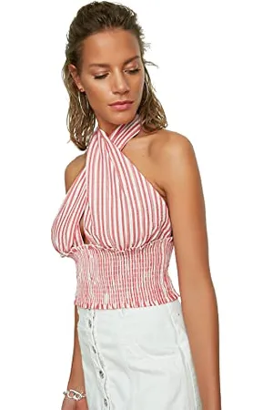 Trendyol Damen Getailleerde met gestreepte edelsteen Blouse, , 36 EU