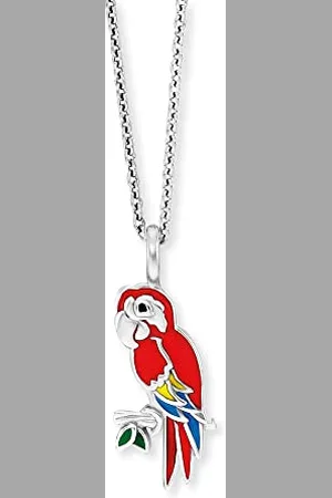 HERZENGEL Mädchen Kinder Halskette aus Sterling Silber und einem Anhänger mit buntem Papagei aus Emaille - Karabinerverschluss - längenverstellbar - nickelfrei