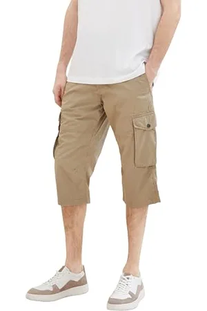 TOM TAILOR Herren Relaxed Fit Overknee Cargo Shorts, beige geometric structure, 33