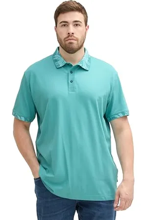 TOM TAILOR Herren Plussize Basic Poloshirt mit gemustertem Kragen, meadow teal, 4XL