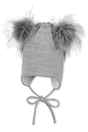 Sterntaler Baby-Mädchen Strickmütze Bommelohr Mütze, Silber Mel, 43