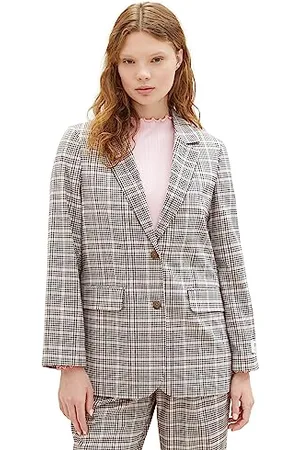 TOM TAILOR Damen 1038026 Loose Fit Blazer mit Karomuster, 32456-rose Grey Check, XS