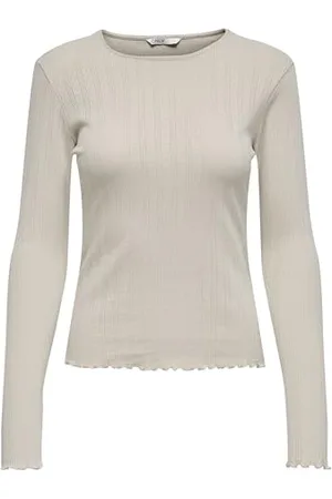 ONLY Damen Einfarbiges Langarm Shirt Basic Rundhals Rollkanten Top Longsleeve Oberteil ONLCARLOTTA