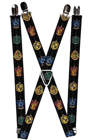 Buckle Unisex-Erwachsene Suspenders-Hogwarts & 4-House Crests/Filigree Black/Gray Strumpfhalter, , Einheitsgröße