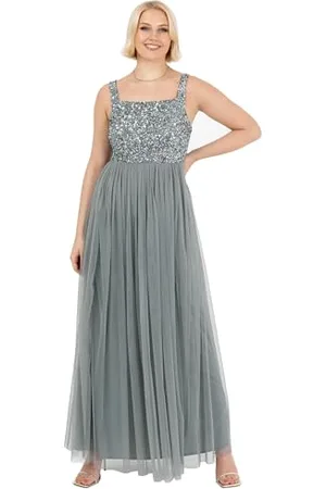 Maya Deluxe Damen Ladies Womens Maxi Dress Wide Straps Sleevless Square Neckline Embellished for Wedding Guest Prom Brautjungfernkleid, , 56