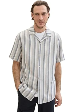 TOM TAILOR Herren Regular Fit Kurzarm-Hemd mit Streifen, navy natural stripe, S