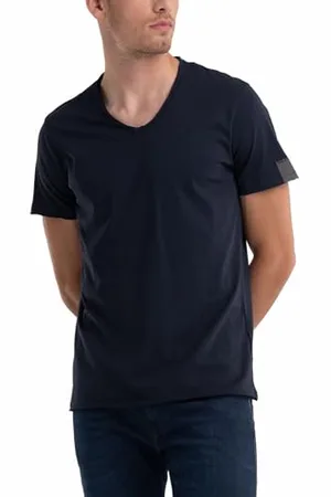 Replay Herren T-Shirt Kurzarm mit V-Ausschnitt, (Blau), S