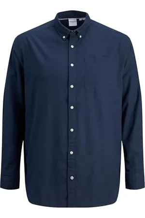 JACK & JONES Herren Einfarbiges Plus Size Hemd Basic Übergrößen Langarm Shirt Uni Business JJEOXFORD, , XXL