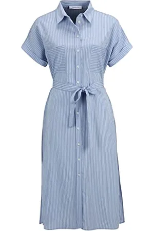 Tamaris Damen Gestreiftes halbarm Shirt Kleid AOMORI Weiß 36