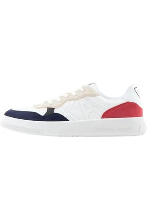 Armani Exchange Herren Seattle, Suede Details, Embroidered Logo Sneaker, Op.White+ Sky+red, 43 EU