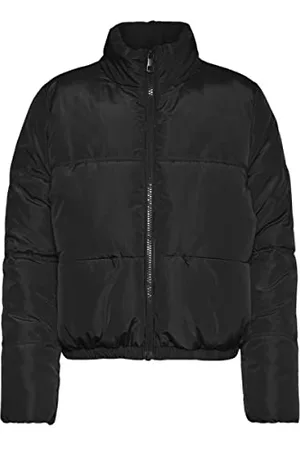 Noisy May Damen Kurze Puffer Übergangsjacke | Warme Stepp Jacke ohne Kapuze | Wattierter Blouson NMANNI, Farben:Schwarz, Größe:XL