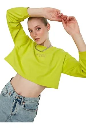 Trendyol Gelbe stickerei und crop gestrickte sweatshirts,