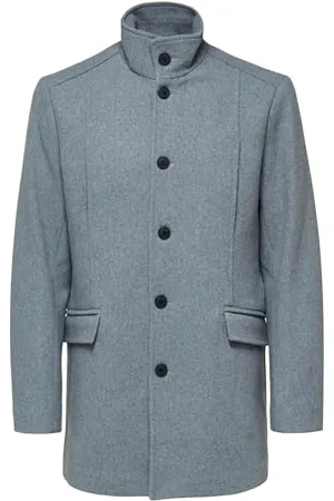 SELECTED Herren SLHMORRISON W Coat B NOOS Mantel, Grey Melange/Pattern:Twill, M