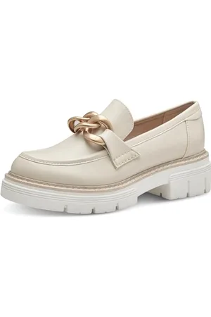 Marco Tozzi Damen Loafer mit Absatz mit Plateausohle Vegan, Beige (Cream/gold), 42 EU