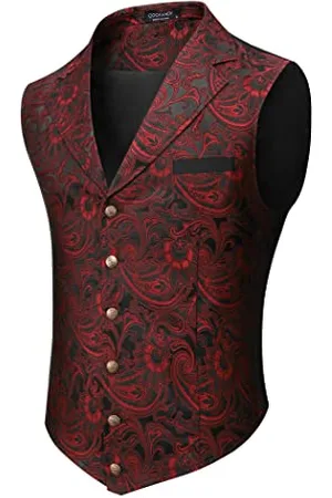 Coofandy Herren-Anzugweste mit Paisleymuster, viktorianischer Weste, Gothic, Steampunk, formelle Weste, Smoking-Weste mit eingekerbtem Revers, , X-Large