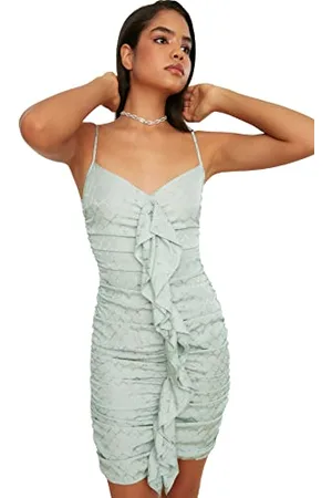 Trendyol Damen Collar Detailed Jacquard Satin Cocktail Dress, , 34 EU