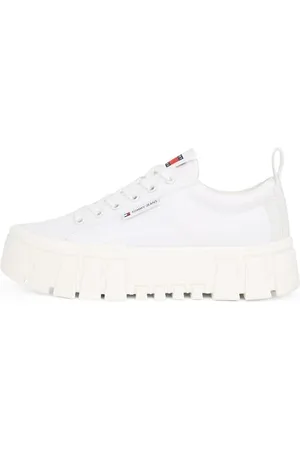 Tommy Hilfiger Damen Flatform Sneaker Nylon mit Plateau, Weiß (Ecru), 40