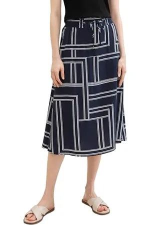 TOM TAILOR Damen Midi Rock mit Print , navy geometric design, 38