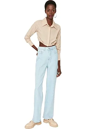 Trendyol Damen Herren Basic Hoher Bund Weites Bein der 90er Jeans, , 32 EU