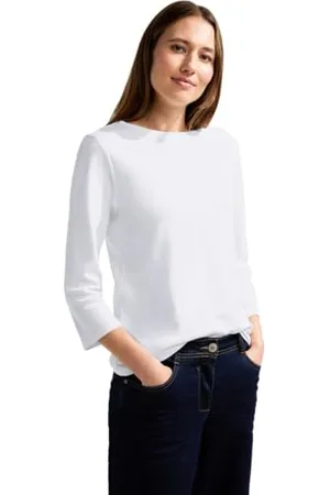 CECIL Damen Basic Boatneck T-Shirt, White, XL