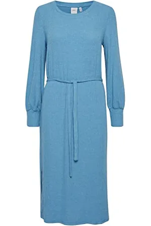 Ichi IHKYLA DR3 Damen Freizeitkleid Kleid Midikleid Rippstrick Schlitze Langarm Rundhals Regular-Fit, Größe:M, Farbe: