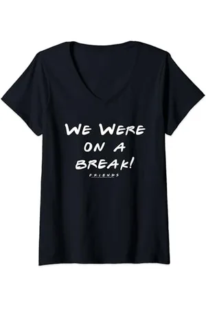 Friends We Were On A Break Text T-Shirt mit V-Ausschnitt