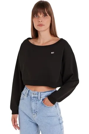 Tommy Hilfiger Damen Sweatshirt Off Shoulder U-Boot-Ausschnitt, (Black), XXS