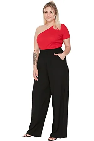 Trendyol Damen Damenhose, Normale Taille, lockere Passform, Übergröße Hose, , 42 Plus