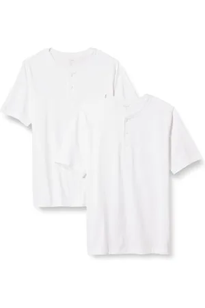 Amazon Herren Kurzärmliges Henley-T-Shirt aus Baumwolle mit normaler Passform, 2er-Pack, , XXL