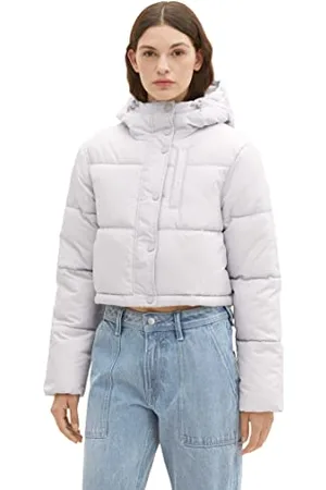 TOM TAILOR Damen 1036572 Puffer Jacke mit Kapuze, 32253-basic Light Grey, M