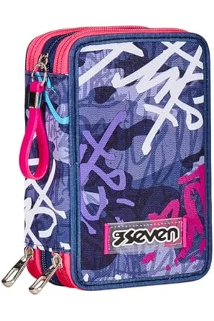 7 for all Mankind Federmäppchen, Mäppchen, Mehrfarbig, Federtasche für Schreibwaren, Etui komplett mit Bleistiften, Filzstiften, Schulmaterial, mit 3 Fächern, Mädchen, Schule - Grundschule, XXL violett lila