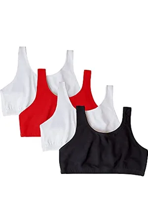 Fruit Of The Loom Damen Built Up Tank Style Bra Fashion Colors Sport-BH, Undurchsichtige, Schwarz/Weiß/Weiß/Rot, 90 (4er Pack)