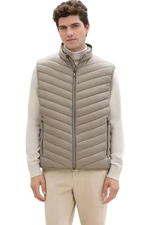 TOM TAILOR Herren 1041310 Lightweight Steppweste mit Stehkragen, 32097-Smokey Olive Green, L