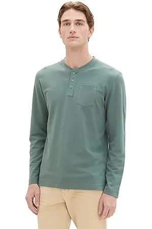 TOM TAILOR Herren Klassisches Langarmshirt mit Henley-Ausschnitt, green dust, S