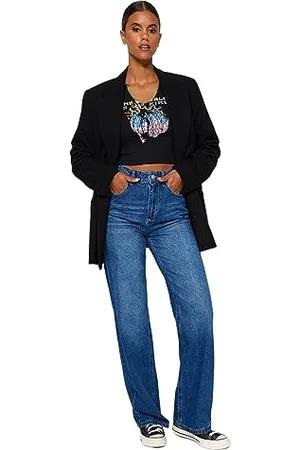 Trendyol Damen Gerade Weites Bein Hohe Taille Jeans, , 42