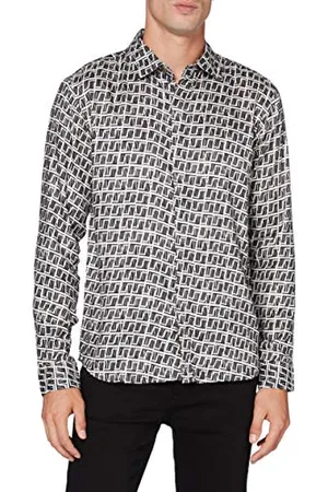 Bolongaro Herren Zig Zag Shirt Hemd, schwarz/weiß, XL