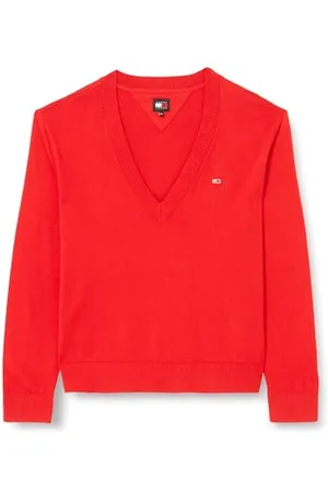 Tommy Hilfiger Damen Pullover V-Ausschnitt, (Deep Crimson), XL