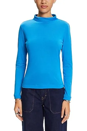 ESPRIT Rollkragen-Longsleeve aus Baumwollmix ,430/Blau, XL