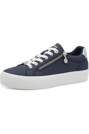 QS by s.Oliver Damen Sneaker flach mit Reißverschluss Freizeit, Blau , 38 EU
