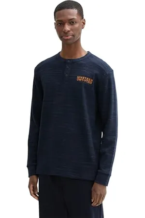 TOM TAILOR Herren Henley Longsleeve mit Print, , XL