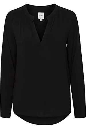Ichi IHMAIN LS2 Damen lange Bluse Langarm Basicbluse aus reiner Viskose Nachhaltige zertifizierte EcoVero Viskose V-Ausschnitt Regular Fit, Größe:38, Farbe: