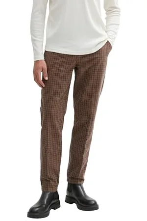TOM TAILOR Herren 1043643 Regular Tapered Fit Cargo Hose, 36080-Brown Multi Satorial Check, L