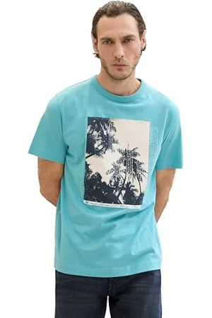 TOM TAILOR Herren Basic T-Shirt mit Fotoprint, meadow teal, XXXL