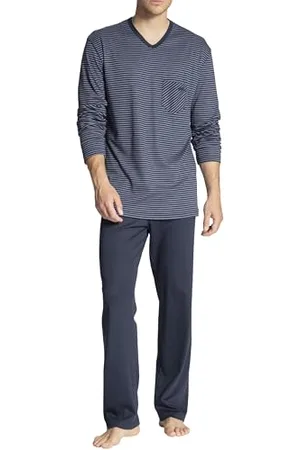 Calida Relax Streamline Pyjama lang Herren, aus 100% Baumwolle, Hose mit stoffbezogenem Gummibund
