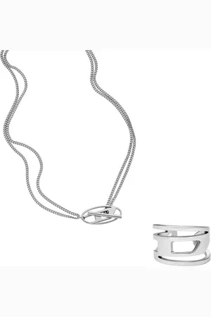 Diesel Herren -Ton Edelstahl Halskette und Ohrringe, Set